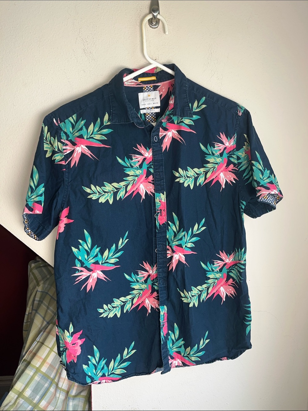 Cactusman Ricky Singh Black‎ Short-Sleeve Tropical Floral Button-Up Shirt L